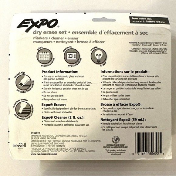 Low Odor Dry Erase Set : 4 Markers, White Board Eraser, Cleaner Spray NEW SEALED - Picture 7 of 7